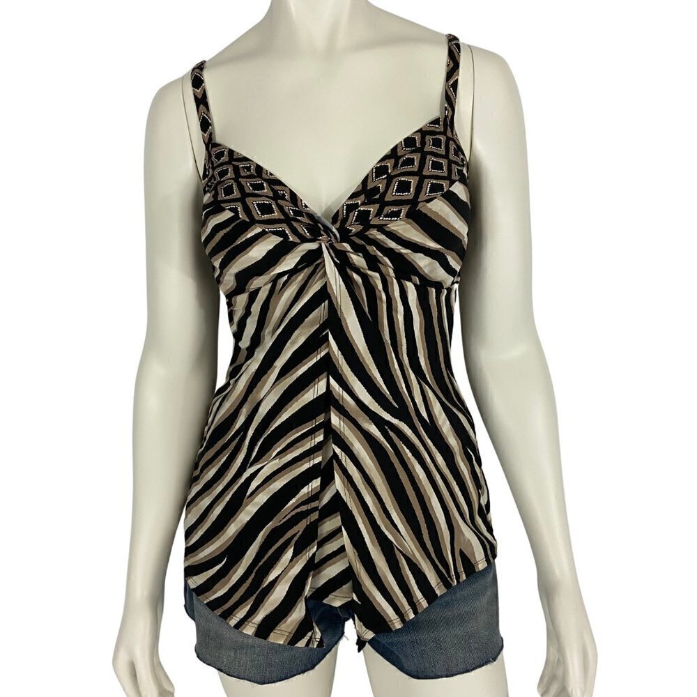 Miraclesuit Women's Opposites Attract Print Love Knot Underwire Tankini Top Sz 8